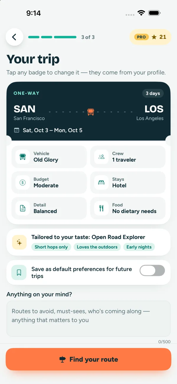 HitTheRoad trip ticket tailoring the plan to your vehicle, crew and budget